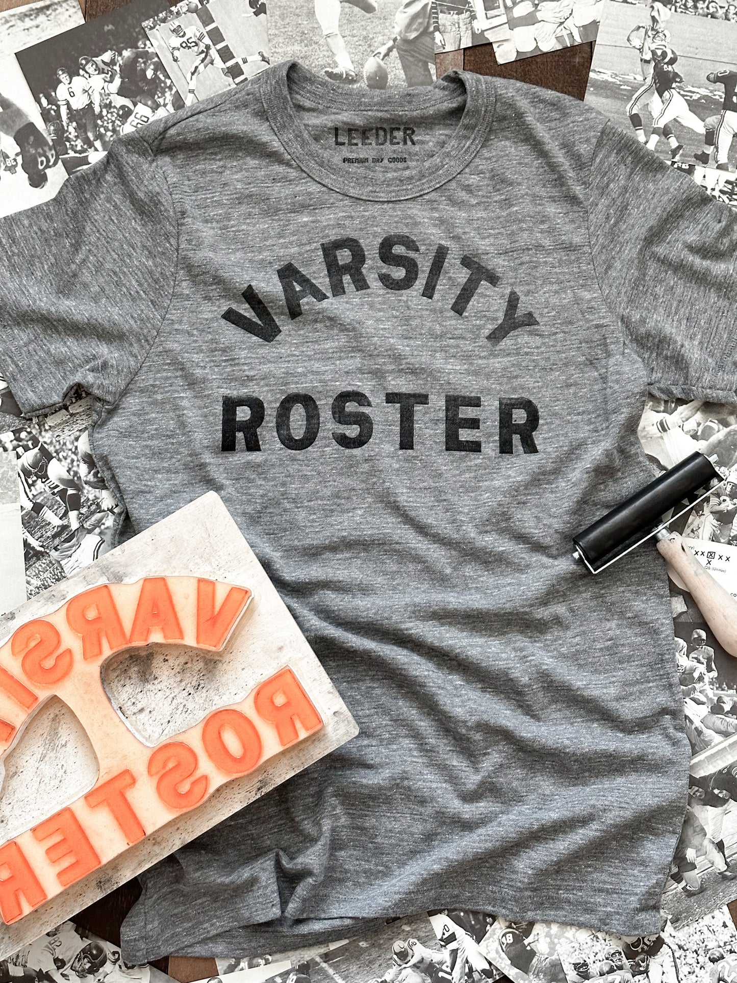 VARSITY ROSTER HAND STAMPED TEE | GREY TRI-BLEND