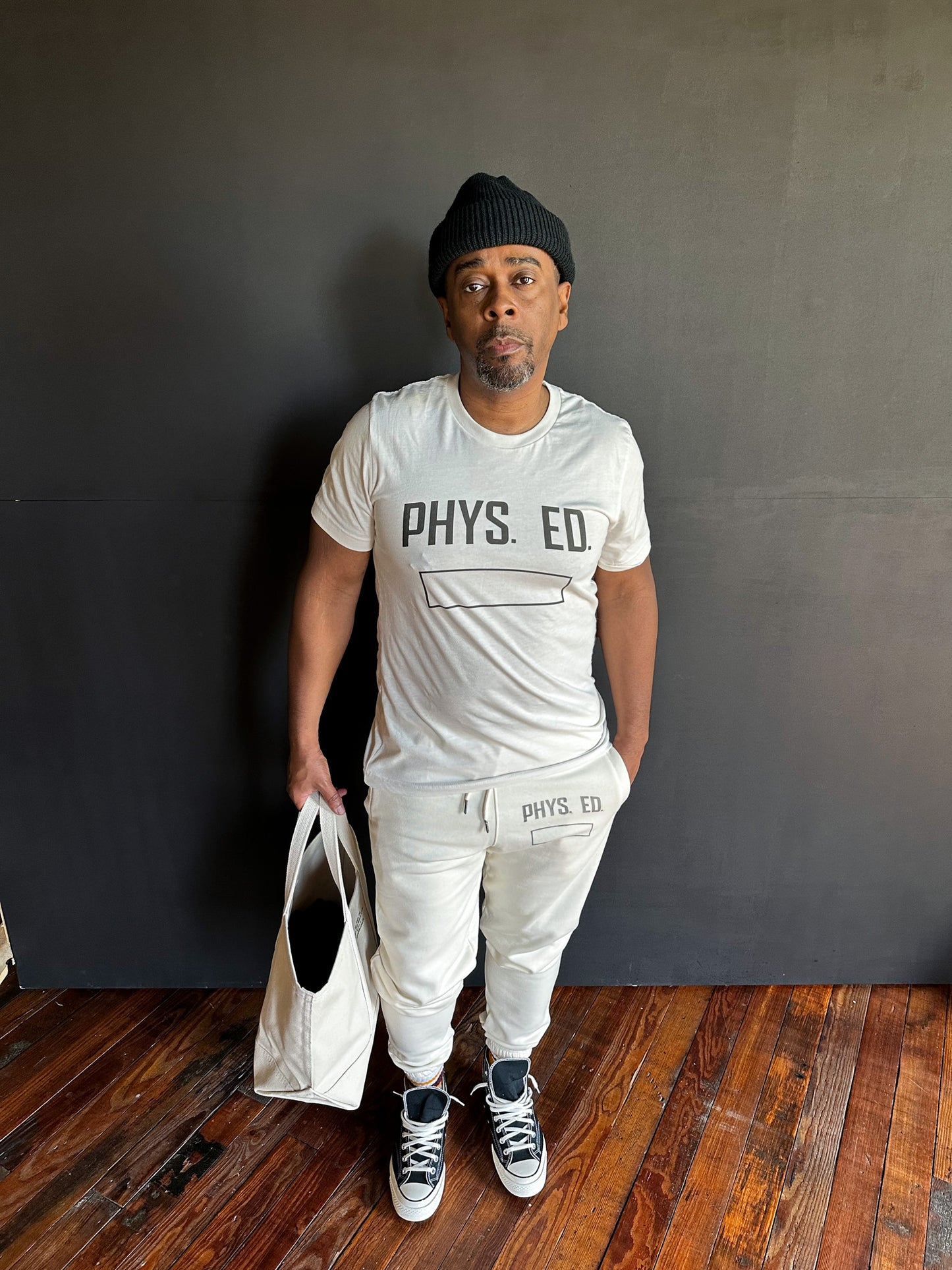 PHYS. ED. HAND STAMPED SWEATPANTS | NATURAL